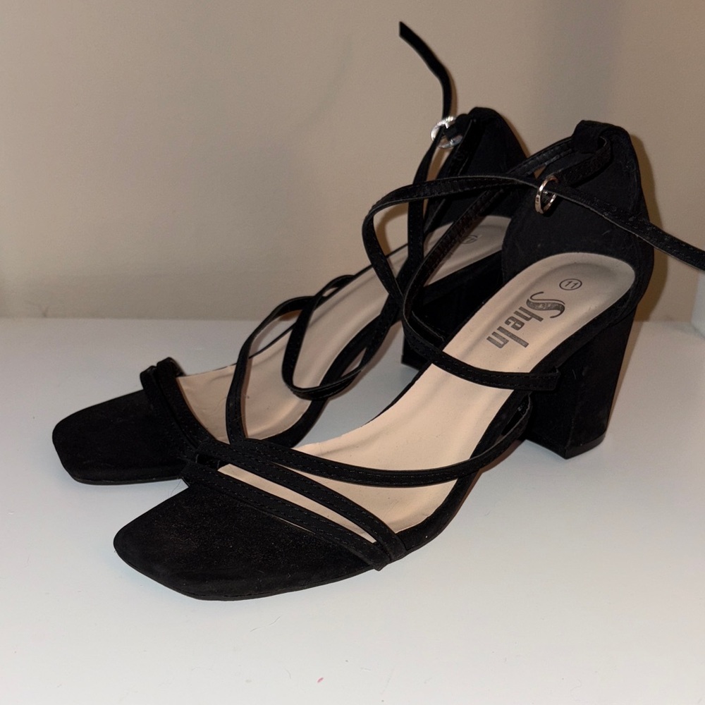 Sleek Black Strappy Heels by Shein